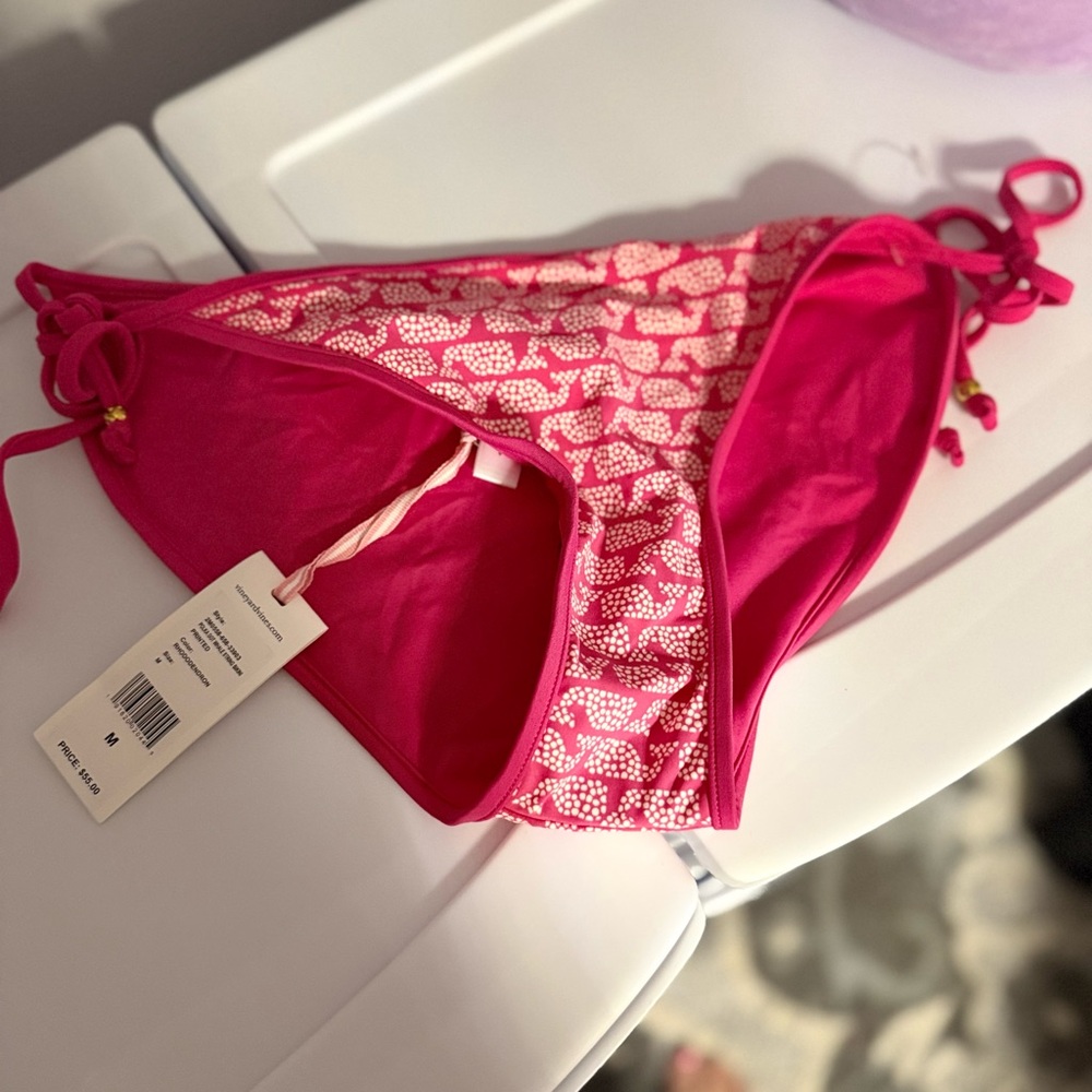 Vineyard Vines BNWT Fuchsia polka dot Whale string Bikini Bottom with Side Ties